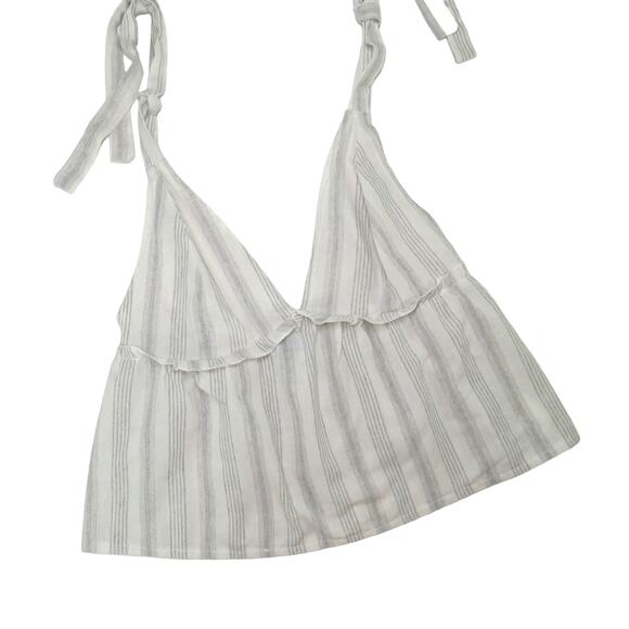 SHEIN Gray Striped V-Neck Tie Tank Top XS - Picture 2 of 5